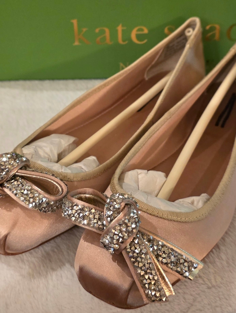 kate spade blush pink satin crystal bow ballet flats - Picture 5 of 6